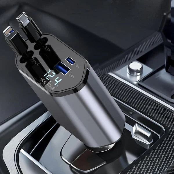 4-in-1 Retractable Car Charger For Android and iPhone